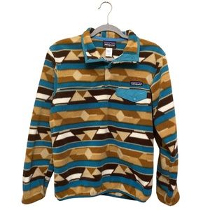 LIKE NEW Patagonia Synchilla Guatemalan Tango Bear Brown & Teal Fleece Pullover